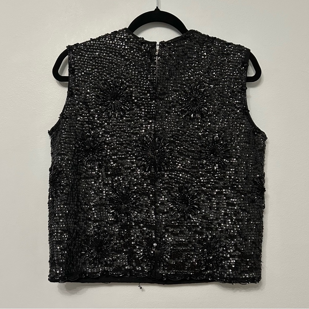 Black Wool Sequin Sleeveless Top - Picture 3 of 4